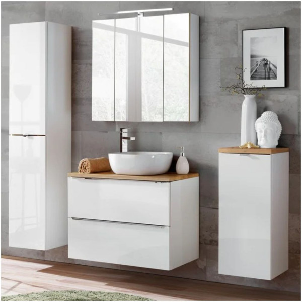 Szafka Łazienkowa z Koszem Wisząca CAPRI WHITE 811B Biała Aranżacja Zestaw Mebli CAPRI WHITE w Łazience