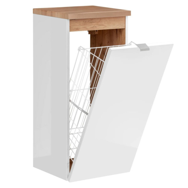 Szafka Łazienkowa z Koszem Wisząca CAPRI WHITE 811B Biała z Otwartymi Drzwiami Front Lewy