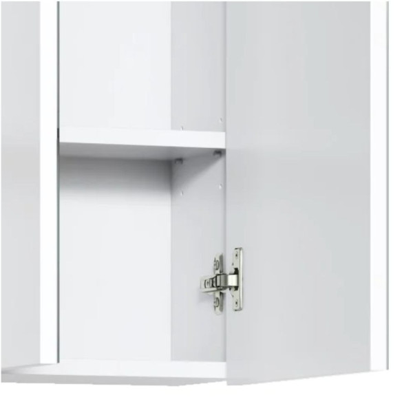 Szafka Łazienkowa z Lustrem BALI WHITE 845 Biel Alpejska Zbliżenie na Drzwi od wewnątrz i 2 Półki