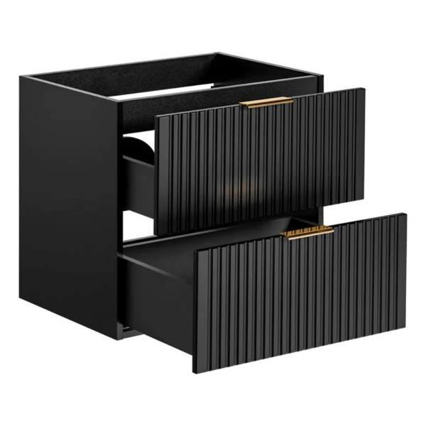 Czarna Szafka pod Umywalkę 60 cm Nowoczesna Matowa ADEL BLACK 2 Otwarta