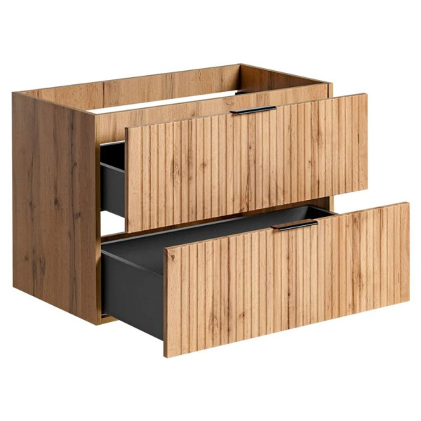 Brązowa Wisząca Szafka pod Umywalkę 80 cm Dąb Wotan ADEL OAK 4 Otwarta