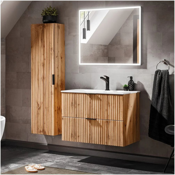 Zestaw Mebli Łazienkowych z Umywalką 80 cm ADEL OAK 4 Aranżacja