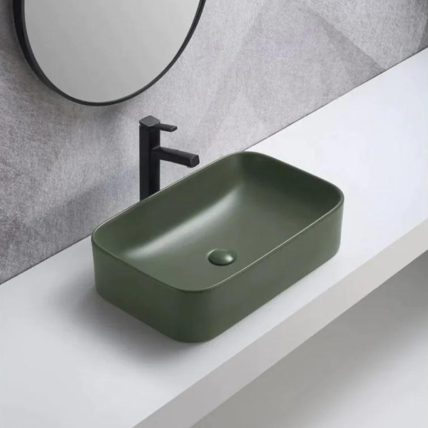 Ceramiczna Umywalka Nablatowa 50 cm Ciemno Zielona Prostokątna COMAD