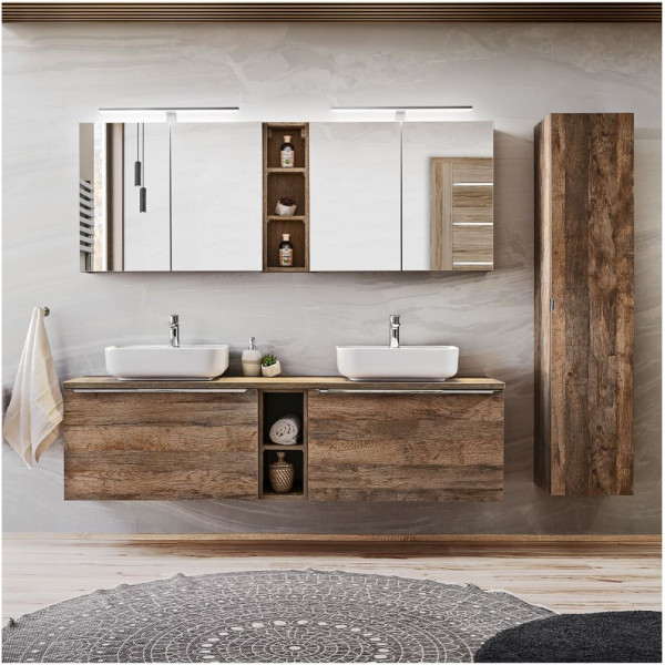 Zestaw Mebli Łazienkowych z Umywalką 180 cm SANTA FE OAK 7 Aranżacja