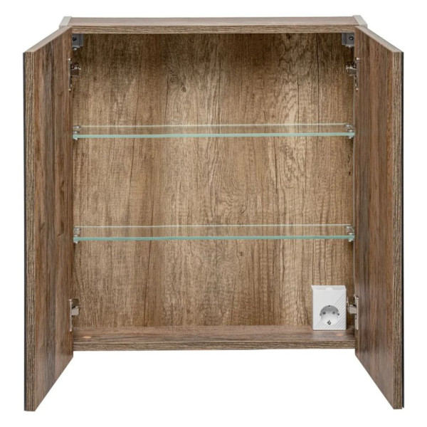 Szafka Łazienkowa z Lustrem 60 cm Szara Wisząca SANTA FE TAUPE 1 Otwarta
