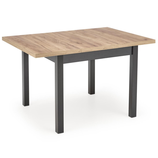 Stół Rozkładany 90-125x90 TIAGO Dąb Craft Czarny Front Lewy Rozłożonego Stołu