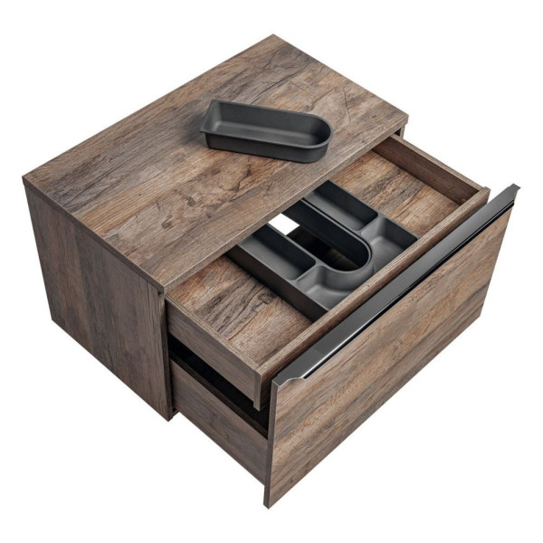 Szafka pod Umywalkę 80 cm Vintage Brązowa Dąb Santa Fe Oak 5 z Blatem Otwarta z Szufladą