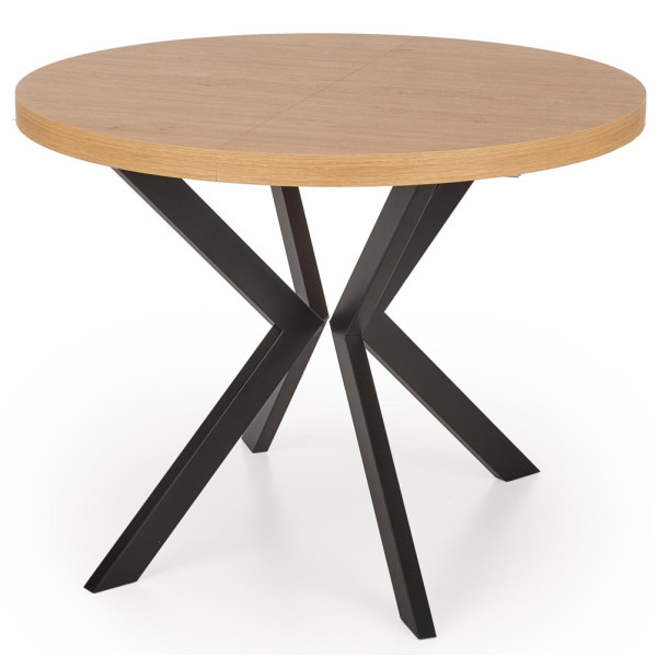 Stół Rozkładany Okrągły 100-250x100 cm PERONI Dąb Złoty Czarny