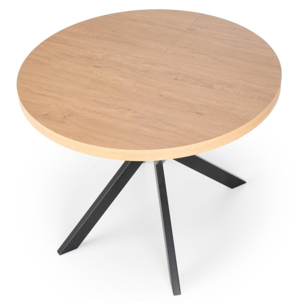 Stół Rozkładany Okrągły 100-250x100 cm PERONI Dąb Złoty Czarny od Góry