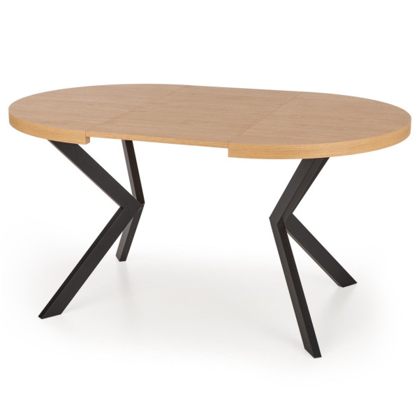 Stół Rozkładany Okrągły 100-250x100 cm PERONI Dąb Złoty Czarny. Front Prawy Rozłożonego Stołu