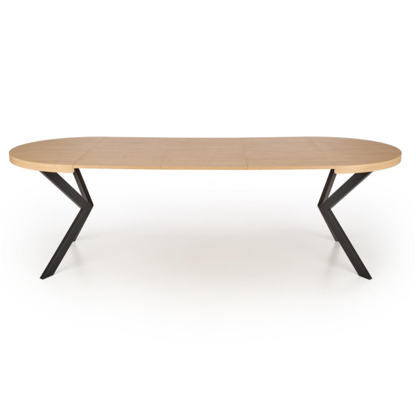 Stół Rozkładany Okrągły 100-250x100 cm PERONI Dąb Złoty Czarny. Front Maksymalnie Rozłożonego Stołu
