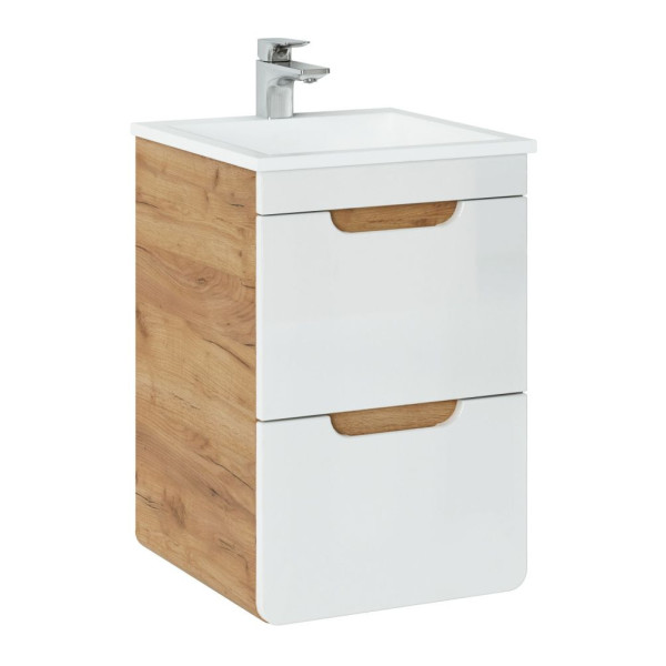 Szafka z Umywalką 40 cm Łazienkowa Wisząca ARUBA WHITE 02 Lewy Front