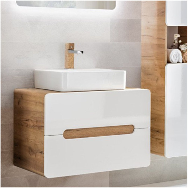 Szafka z Umywalką Nablatową 80 cm Biała Dąb Złoty Craft ARUBA WHITE 11 Aranżacja Zbliżenie
