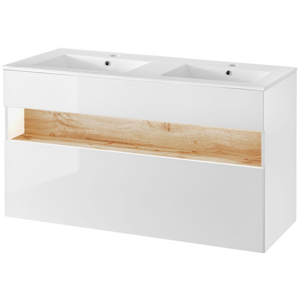 Szafka Łazienkowa z Podwójną Umywalką 120 cm Biała Dąb Wotan BAHAMA 3 Prawy Front