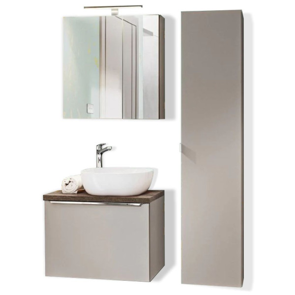 Zestaw Mebli Łazienkowych z Umywalką Szare 60 cm SANTA FE TAUPE 1