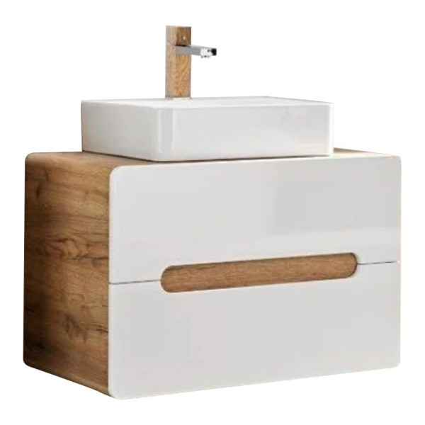 Szafka z Umywalką Nablatową 80 cm Biała Dąb Złoty Craft ARUBA WHITE 11