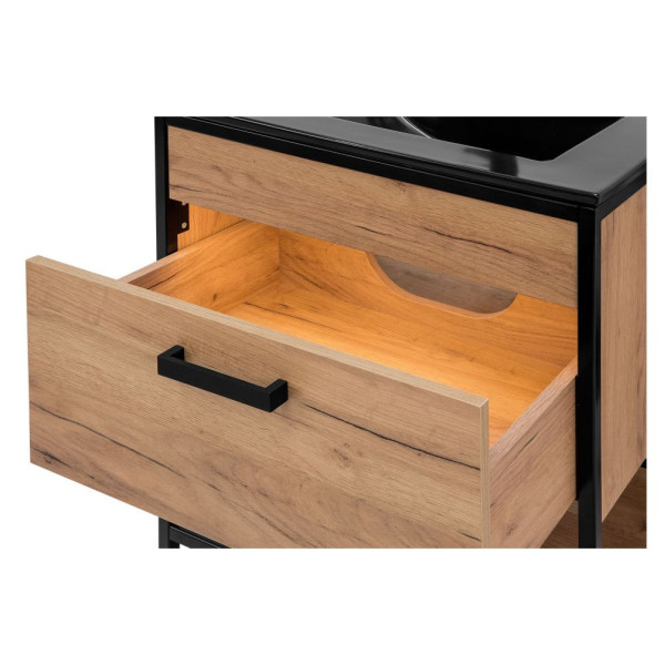 Szafka z Umywalką 60 cm Loft Dąb Craft Złoty BROOKLIN 3 Otwarta