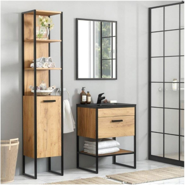 Szafka Łazienkowa z Umywalką 60 cm Stojąca Loft Industrialna BROOKLIN 3 Aranżacja