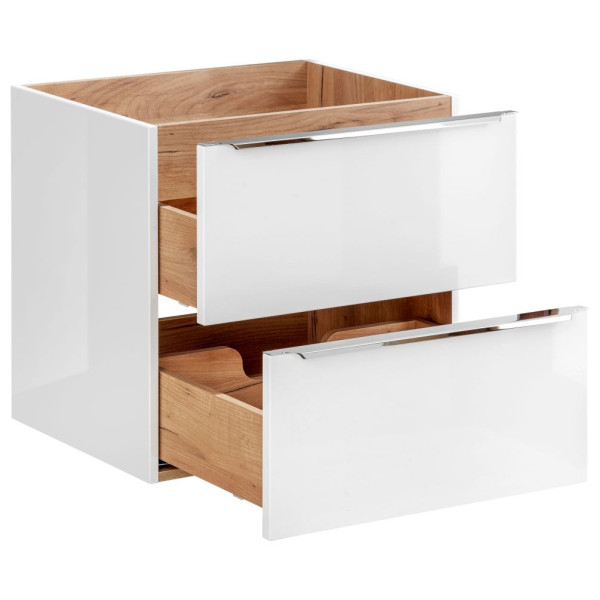 Szafka pod Umywalkę 60 cm Biały Połysk Dąb Złoty Craft CAPRI 1 Otwarta